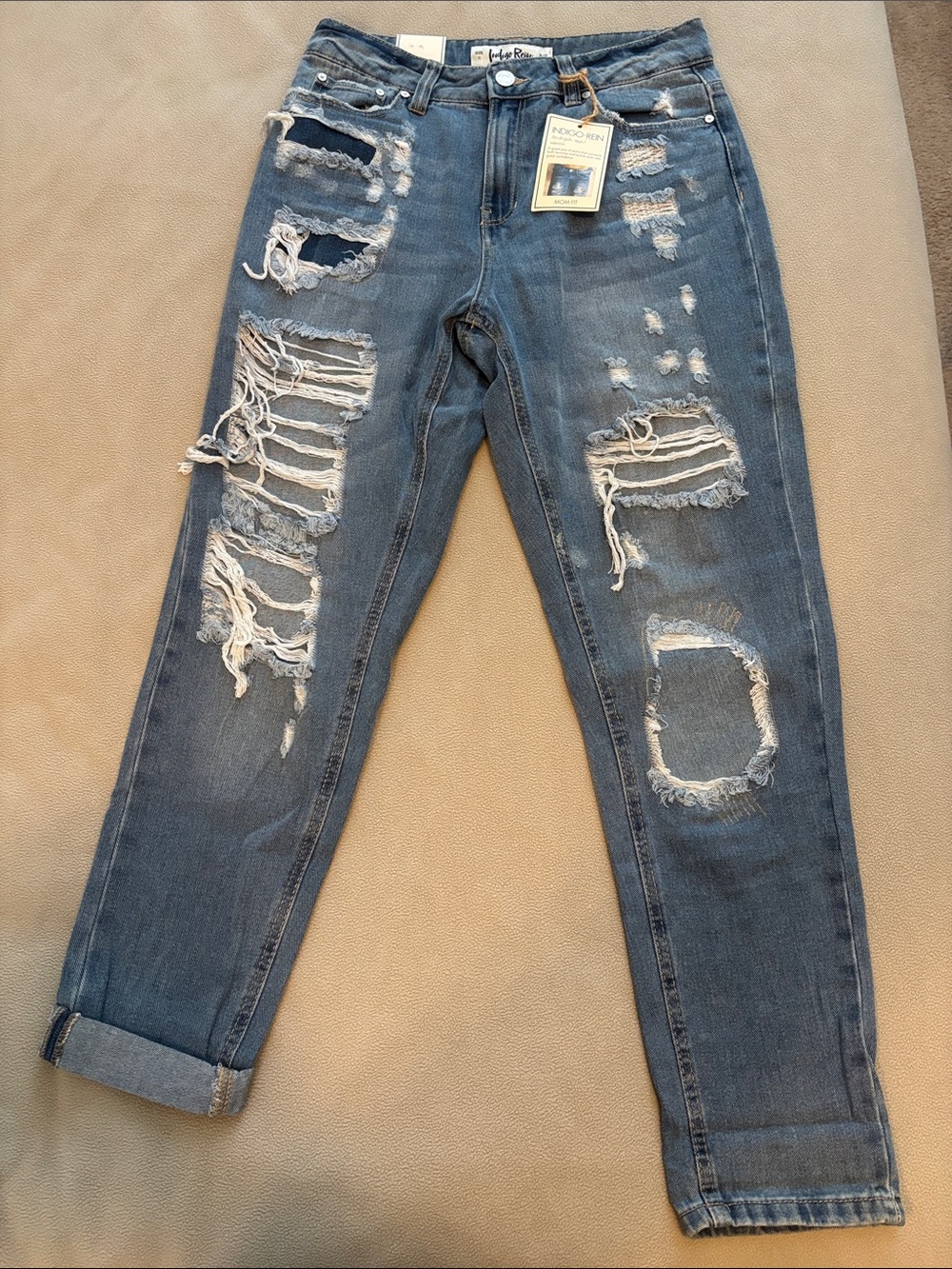 Indigo Rein Distressed Blue Boyfriend Jeans